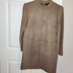 Ann Taylor Tan faux suede Dress with Knit Sleeves